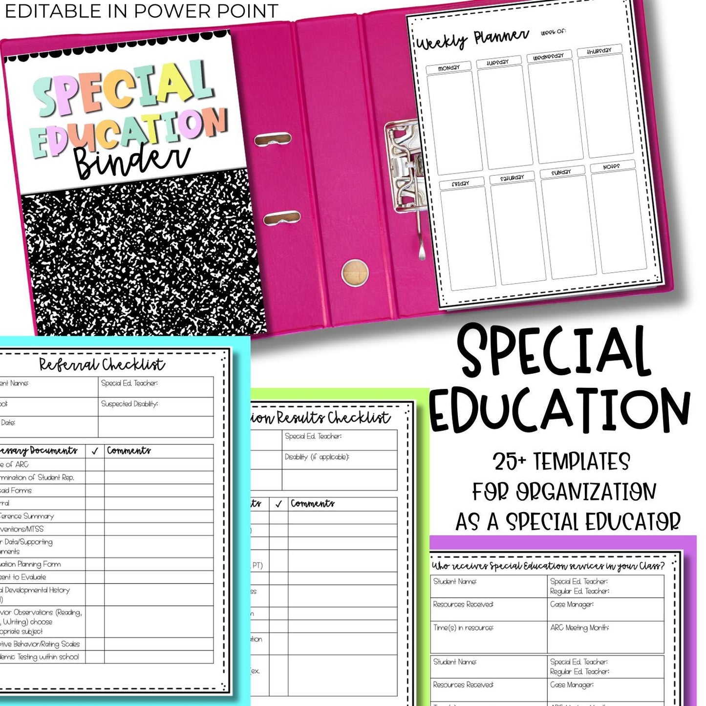 Special Educator Binder Teacher Planner, Editable Teacher Planner, Power Point Editable Template, Special Education Teacher Organization