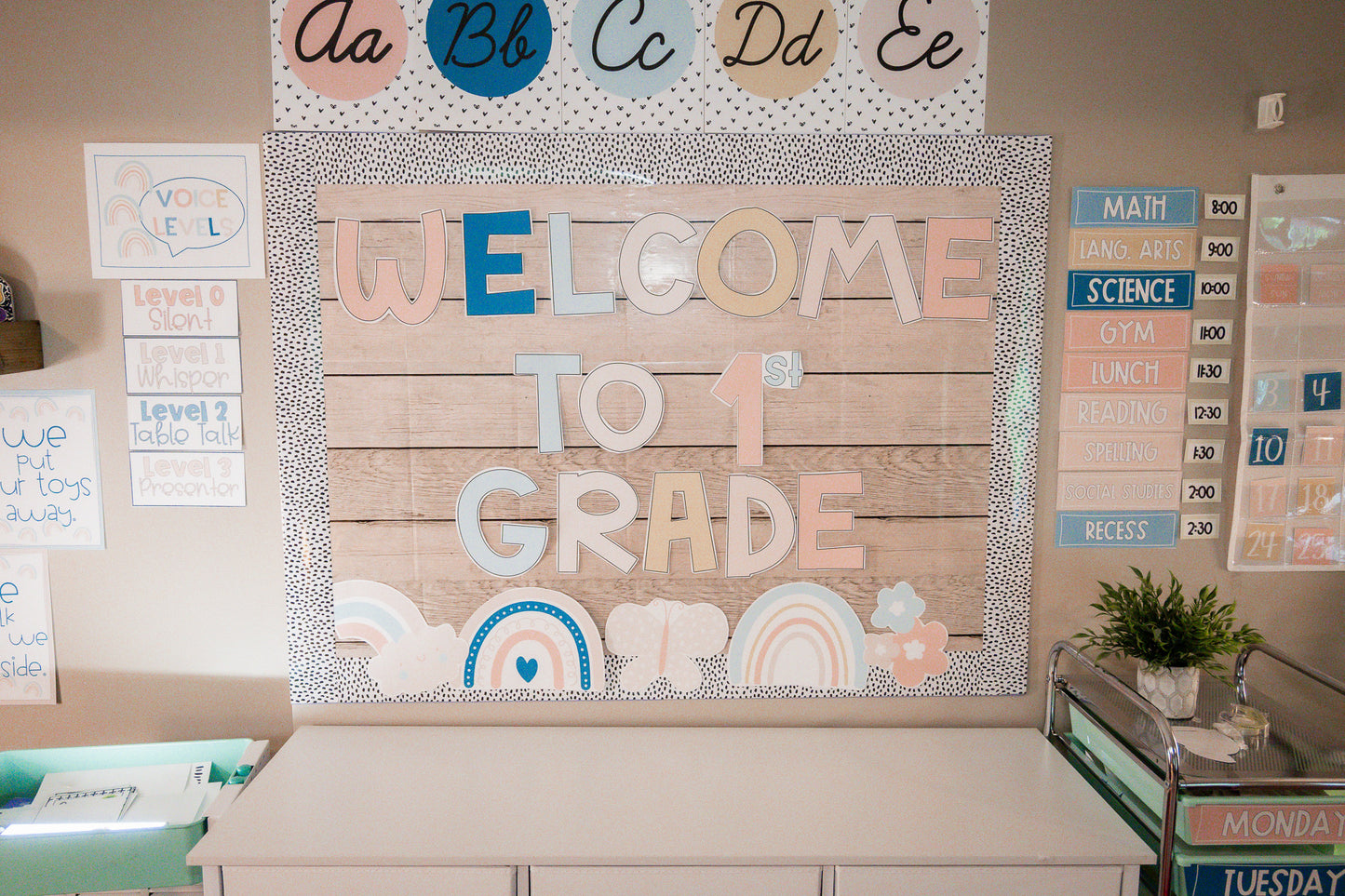 Boho Rainbow Calm Classroom Decor Bundle – Editable, Neutral, and Calming