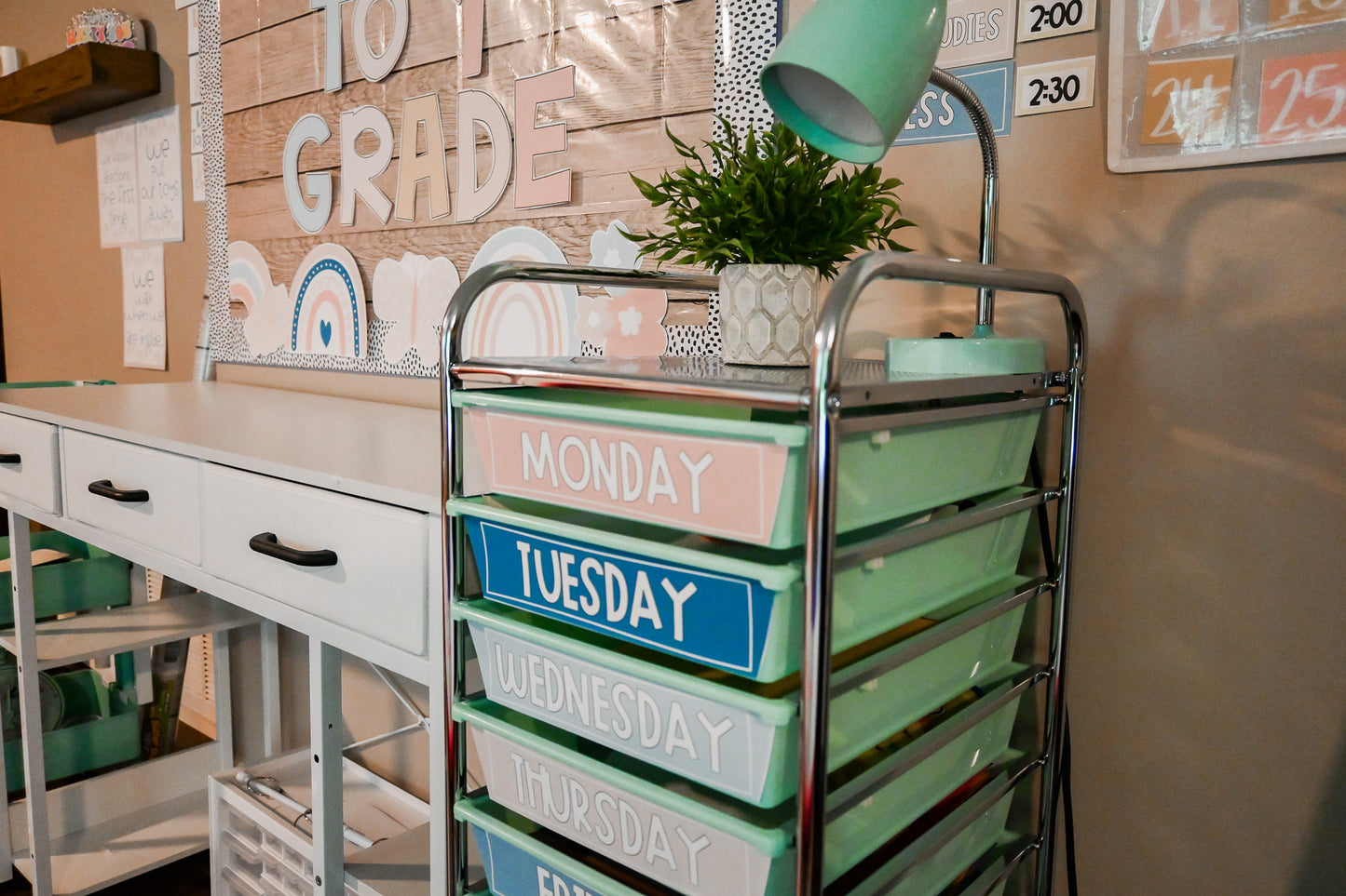 Boho Rainbow Calm Classroom Decor Bundle – Editable, Neutral, and Calming