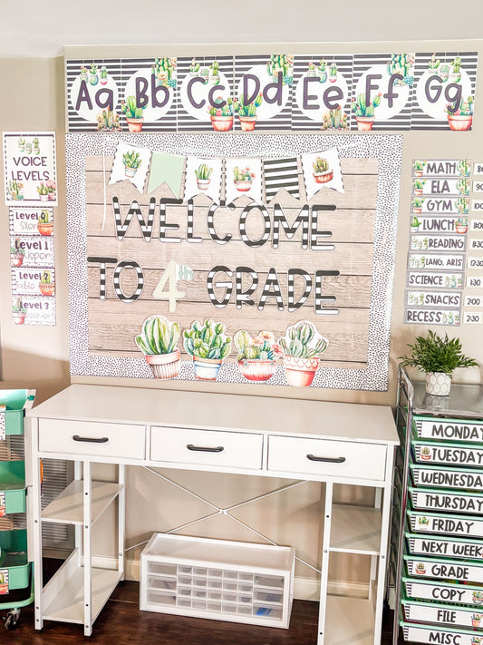 Cactus Classroom Decor Bundle with Editable Pieces, Unique Set