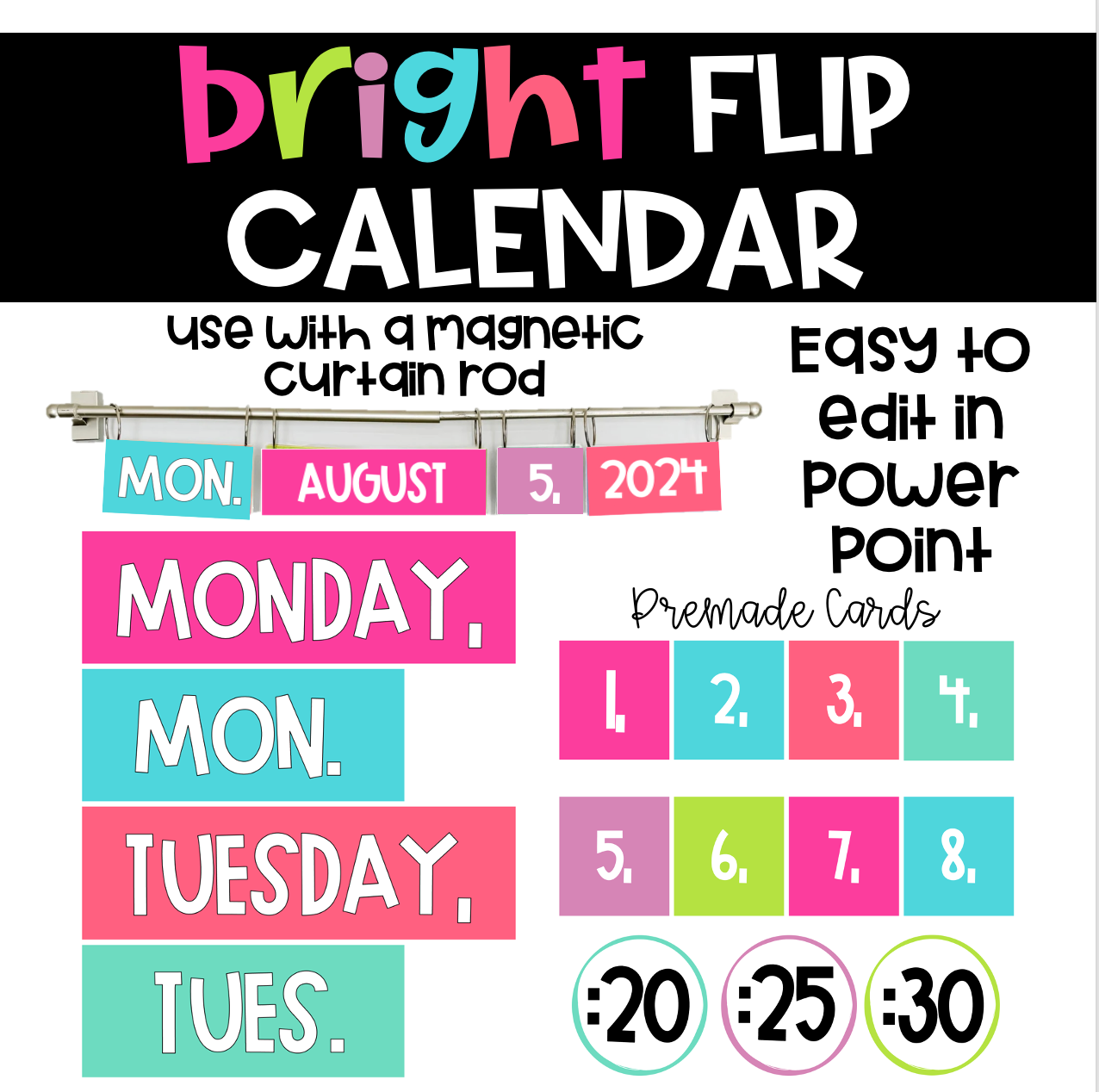 Bright Flip Calendar with colorful design and text on a white background