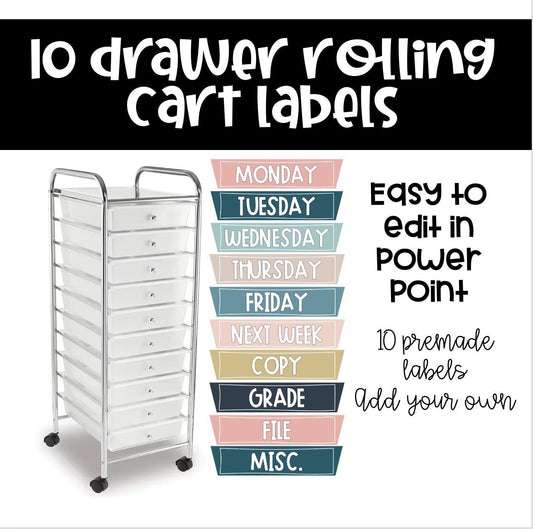 Rolling Cart Labels, Boho Classroom Decor Rolling Cart Labels - Editable - Boho Themed Labels 10 and 12 Drawer Labels