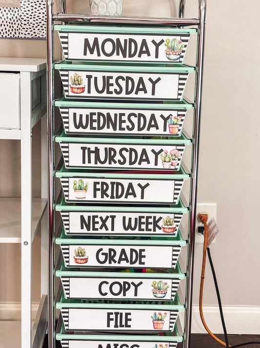 Rolling Cart Labels, Cactus Classroom Decor Rolling Cart Labels - Editable - Cactus Labels 10 and 12 Drawer Labels with a Variety of styles