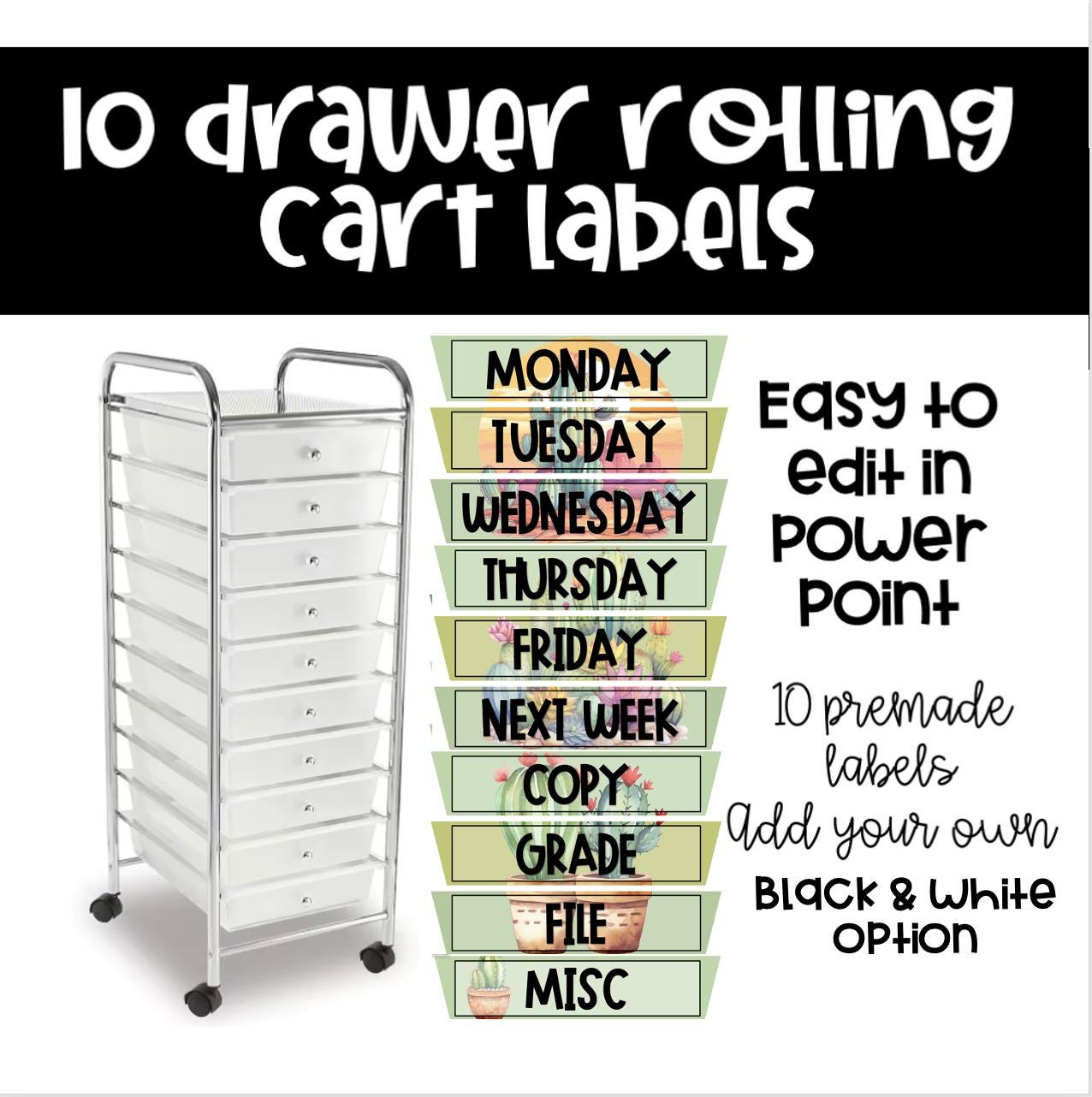 Rolling Cart Labels, Cactus Classroom Decor Rolling Cart Labels - Editable - Cactus Labels 10 and 12 Drawer Labels with a Variety of styles