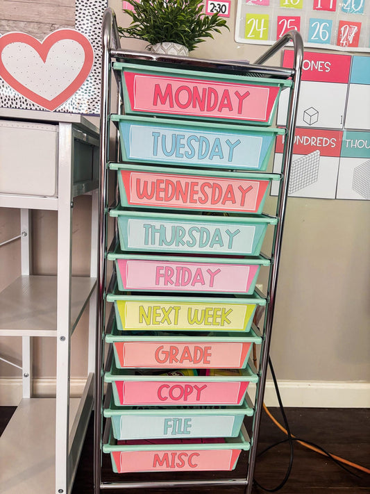 Rolling Cart Labels, Bright Classroom Decor Rolling Cart Labels - Editable - Bright Labels 10 and 12 Drawer Labels with a Variety of styles